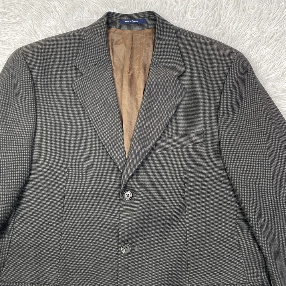 VTG Chaps Ralph Lauren Jacket Mens 42 Tall Brown Houndstooth Wool 3 Button‎ Coat